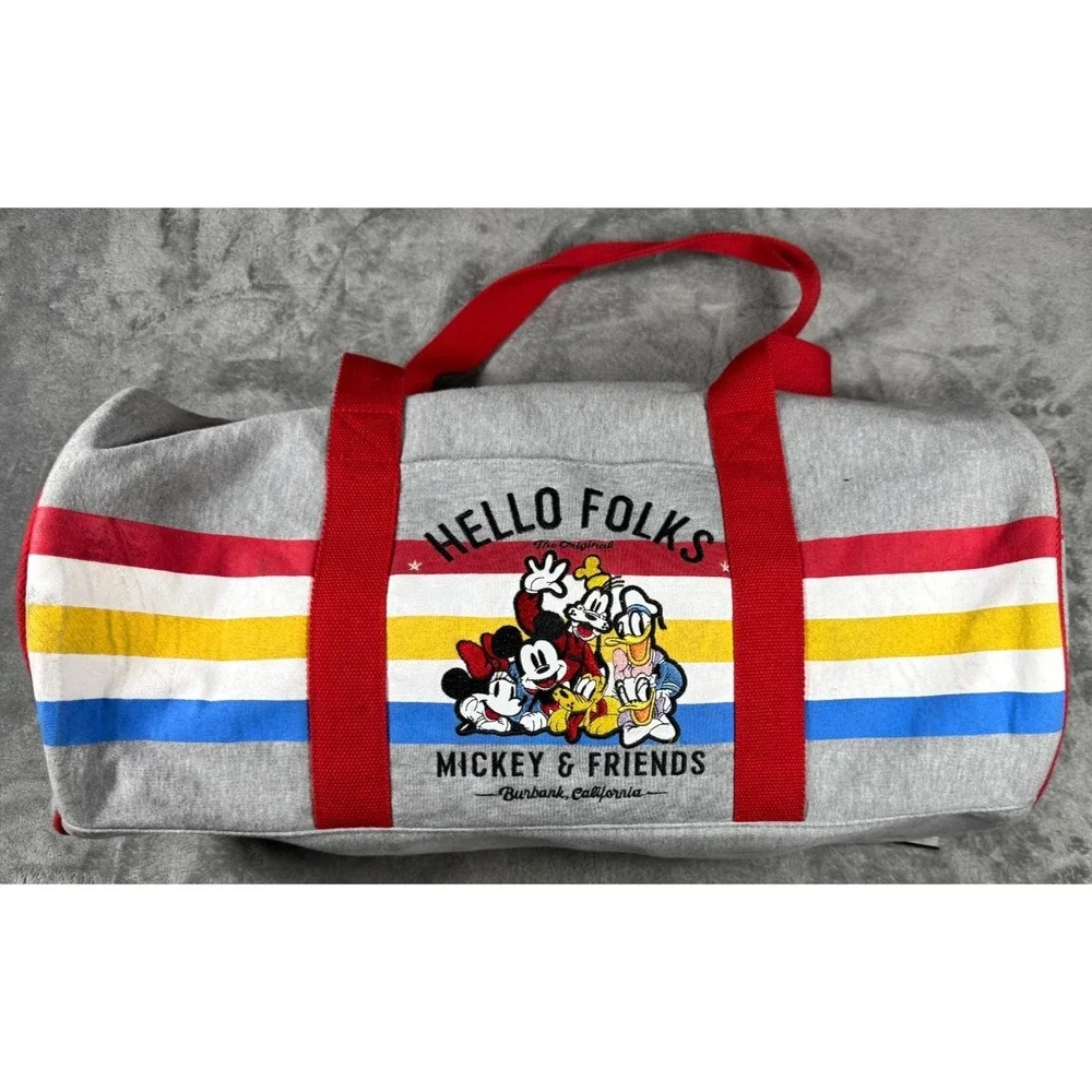 Disney Mickey Mouse & Friends Hello Folks Duffle Bag Grey Stripe One Size